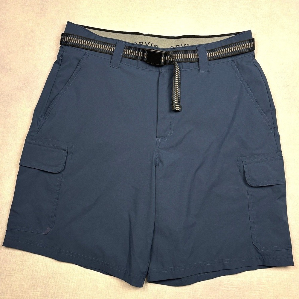 Orvis Mens Cargo Shorts Navy Blue Size 32 Hiking Fishing Performance Belted